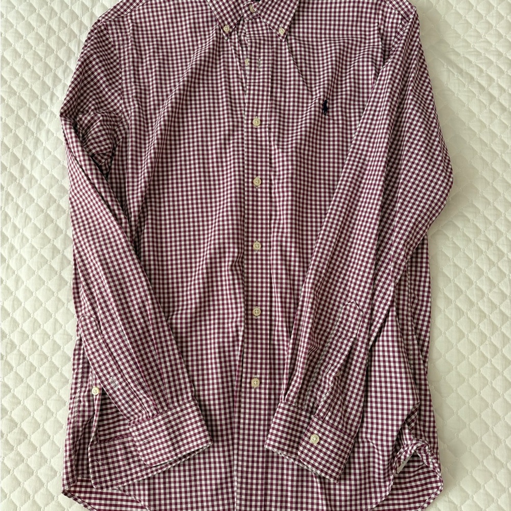 Polo by Ralph Lauren Men's Wine and White Gingham Button-Down Shirt
